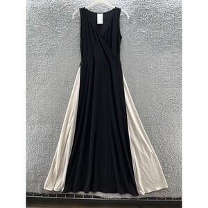 Meg Shop Dress Women XS Black Tux Stripe Stretch Jersey Knit V Neck Maxi Gown